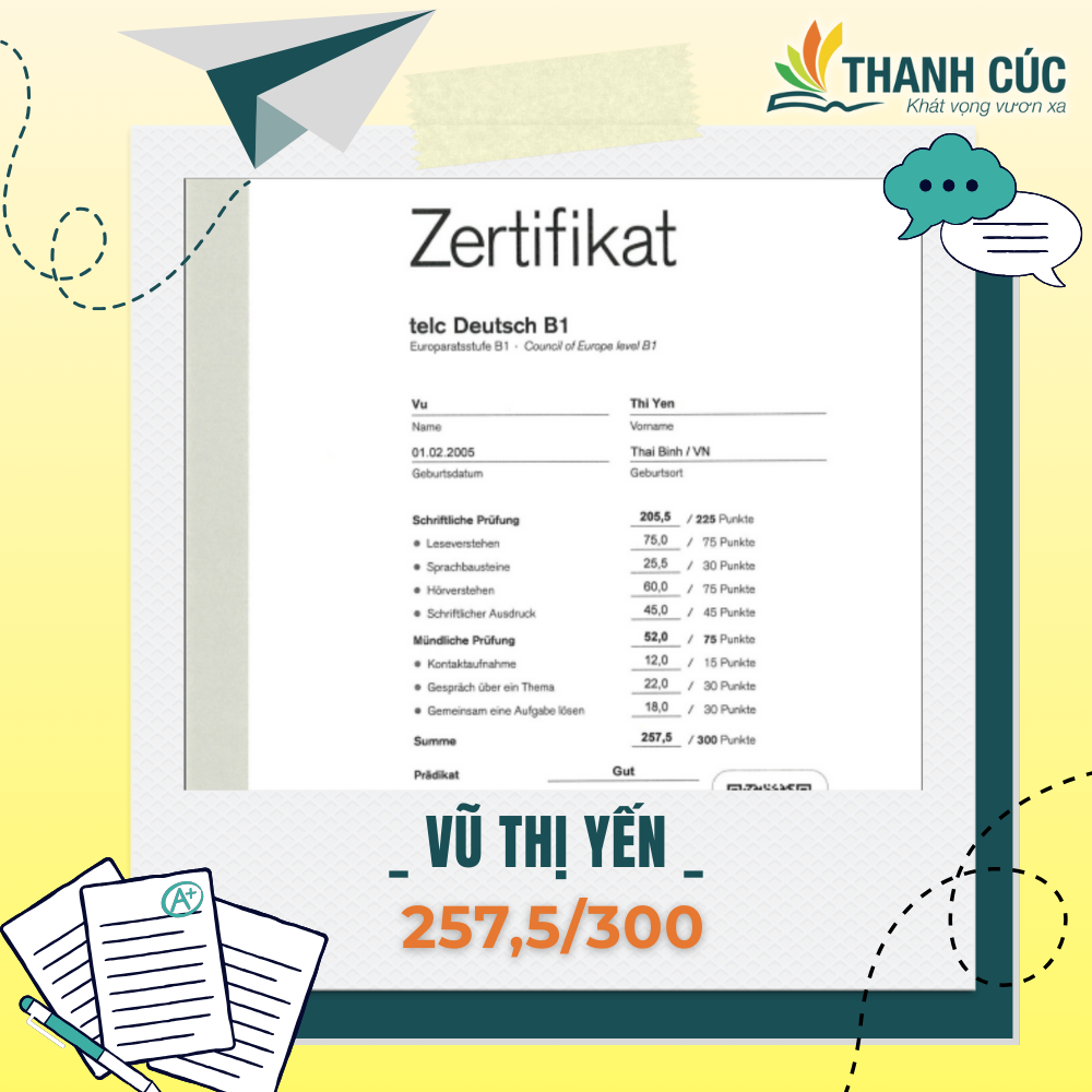 CHỨNG CHỈ B1 CỦA HỌC VIÊN THANH CÚC