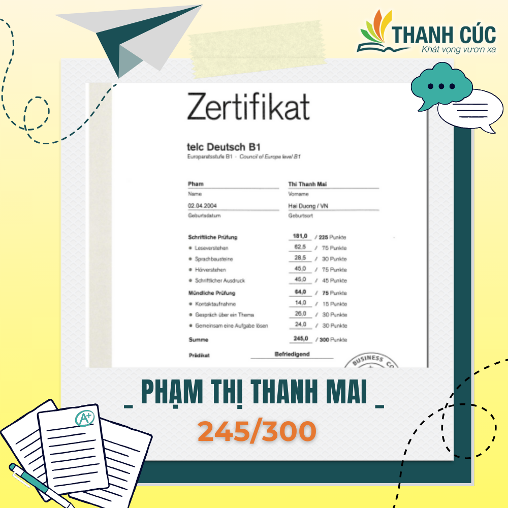 CHỨNG CHỈ B1 CỦA HỌC VIÊN THANH CÚC