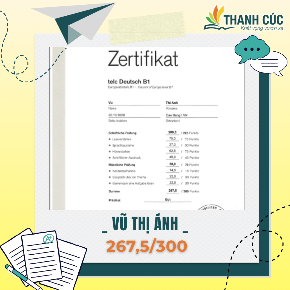CHỨNG CHỈ B1 CỦA HỌC VIÊN THANH CÚC