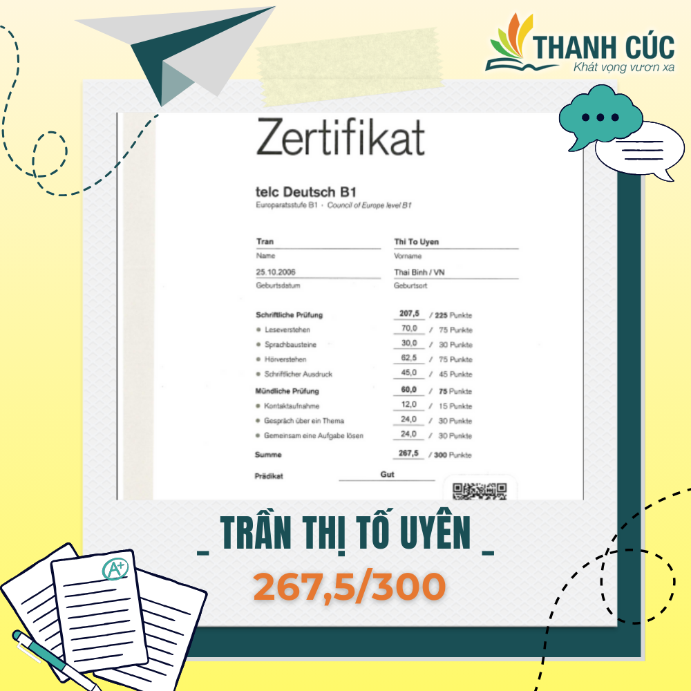 CHỨNG CHỈ B1 CỦA HỌC VIÊN THANH CÚC