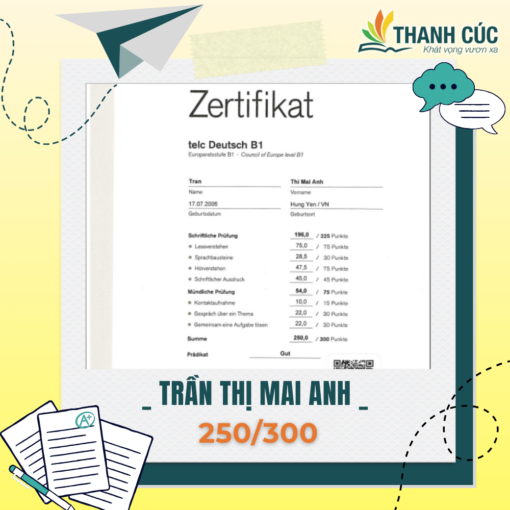 CHỨNG CHỈ B1 CỦA HỌC VIÊN THANH CÚC
