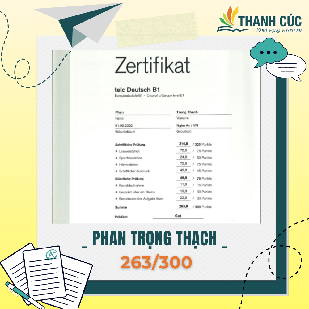 CHỨNG CHỈ B1 CỦA HỌC VIÊN THANH CÚC