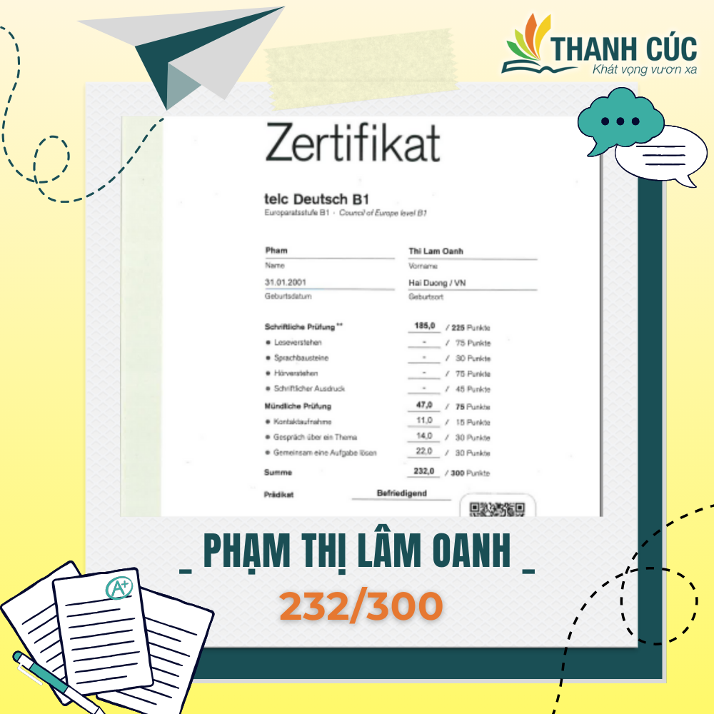 CHỨNG CHỈ B1 CỦA HỌC VIÊN THANH CÚC