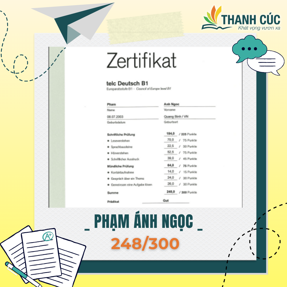 CHỨNG CHỈ B1 CỦA HỌC VIÊN THANH CÚC