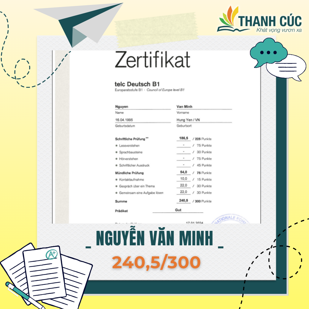 CHỨNG CHỈ B1 CỦA HỌC VIÊN THANH CÚC