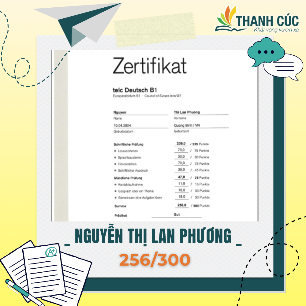 CHỨNG CHỈ B1 CỦA HỌC VIÊN THANH CÚC