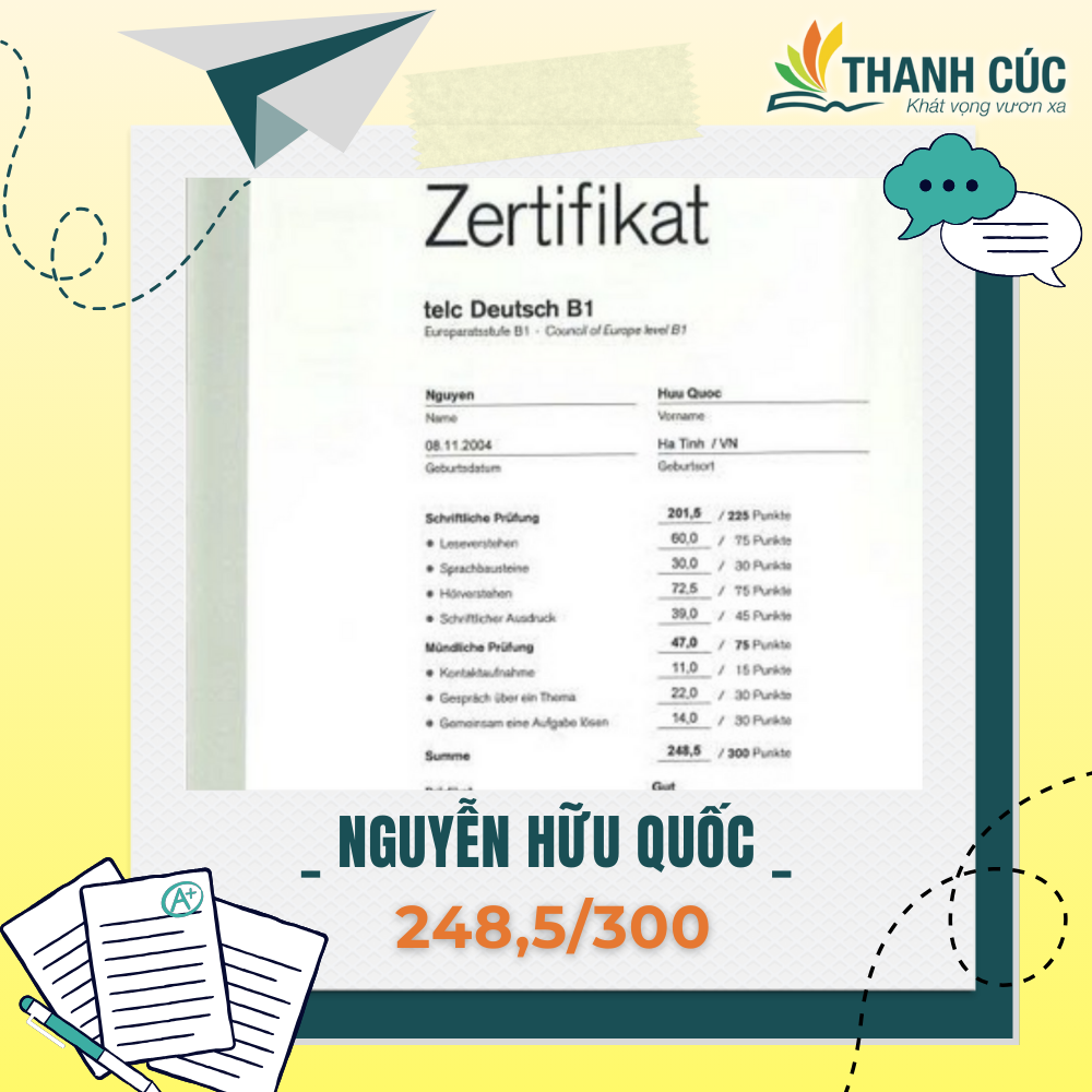 CHỨNG CHỈ B1 CỦA HỌC VIÊN THANH CÚC