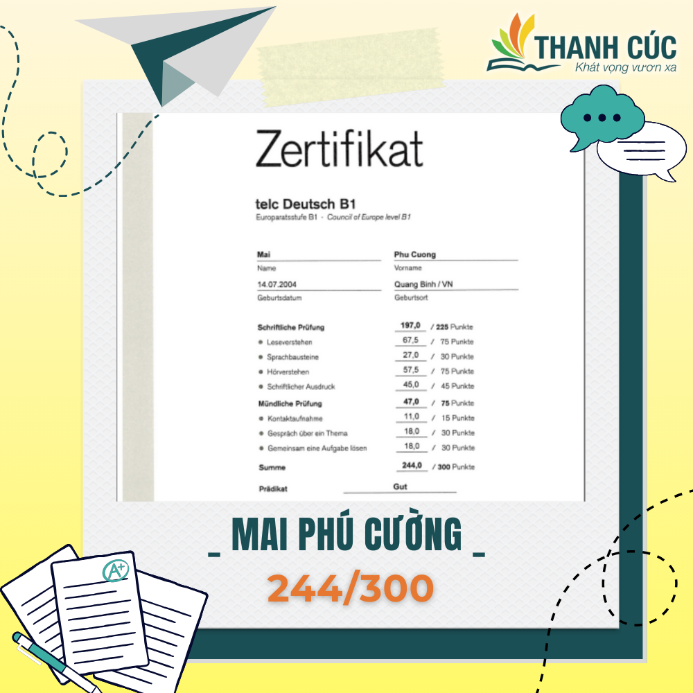 CHỨNG CHỈ B1 CỦA HỌC VIÊN THANH CÚC