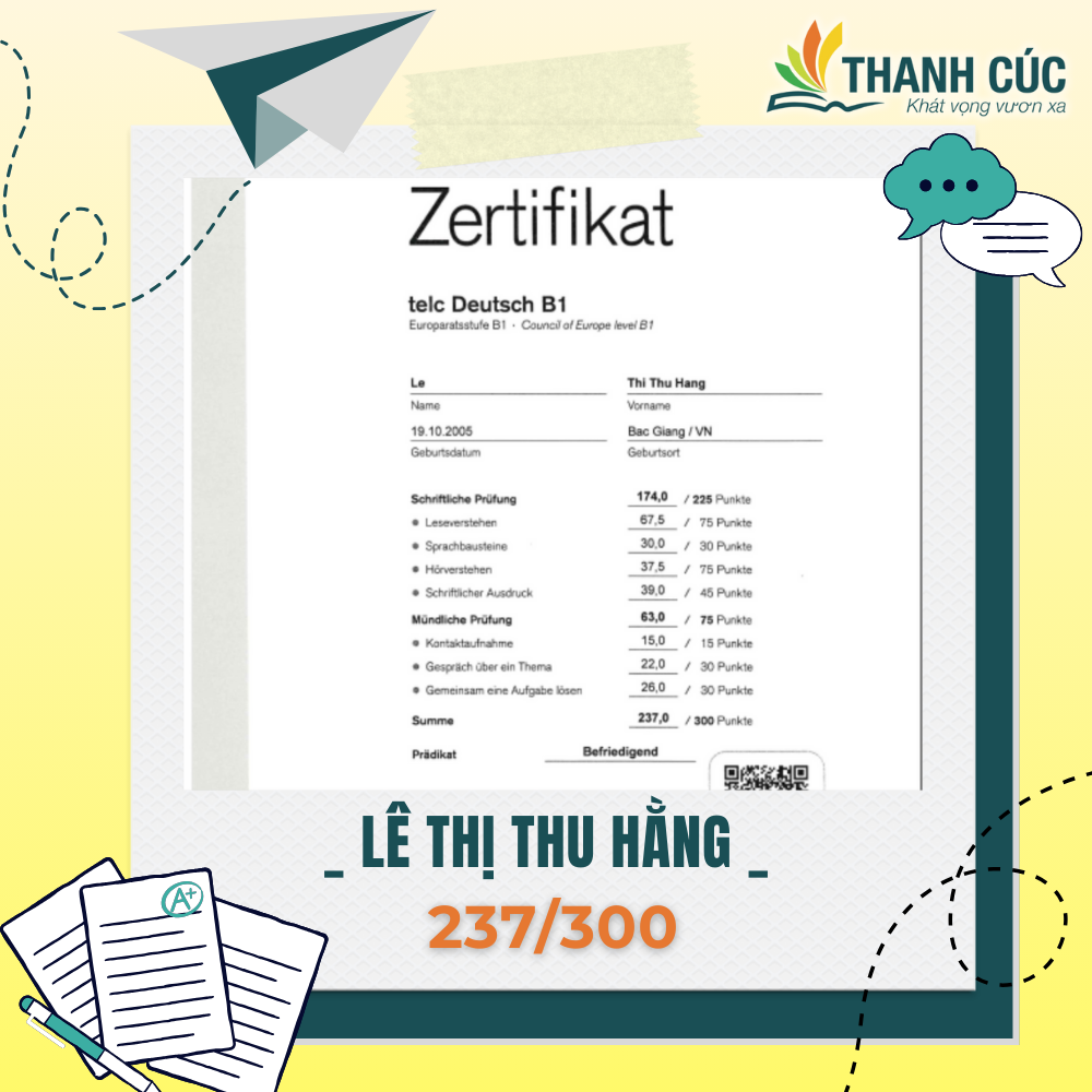 CHỨNG CHỈ B1 CỦA HỌC VIÊN THANH CÚC