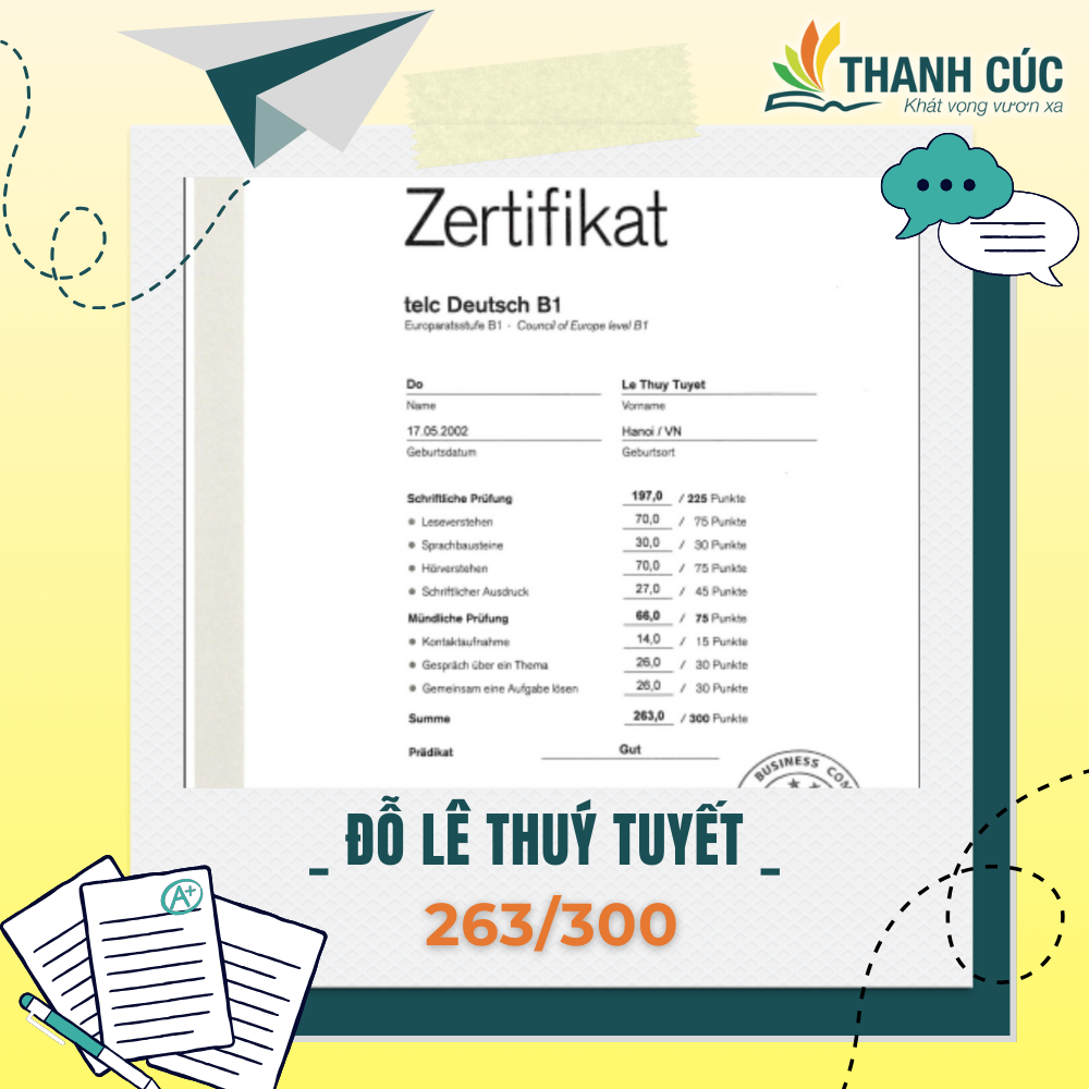 CHỨNG CHỈ B1 CỦA HỌC VIÊN THANH CÚC