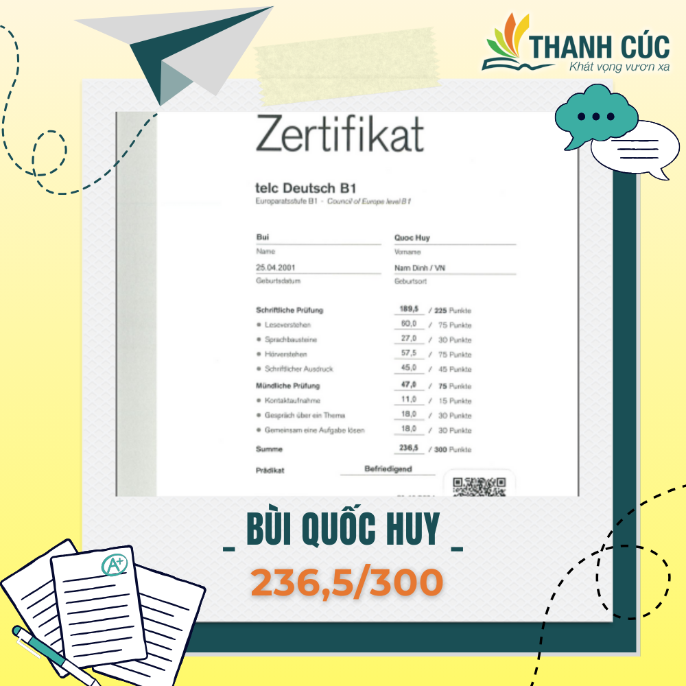 CHỨNG CHỈ B1 CỦA HỌC VIÊN THANH CÚC