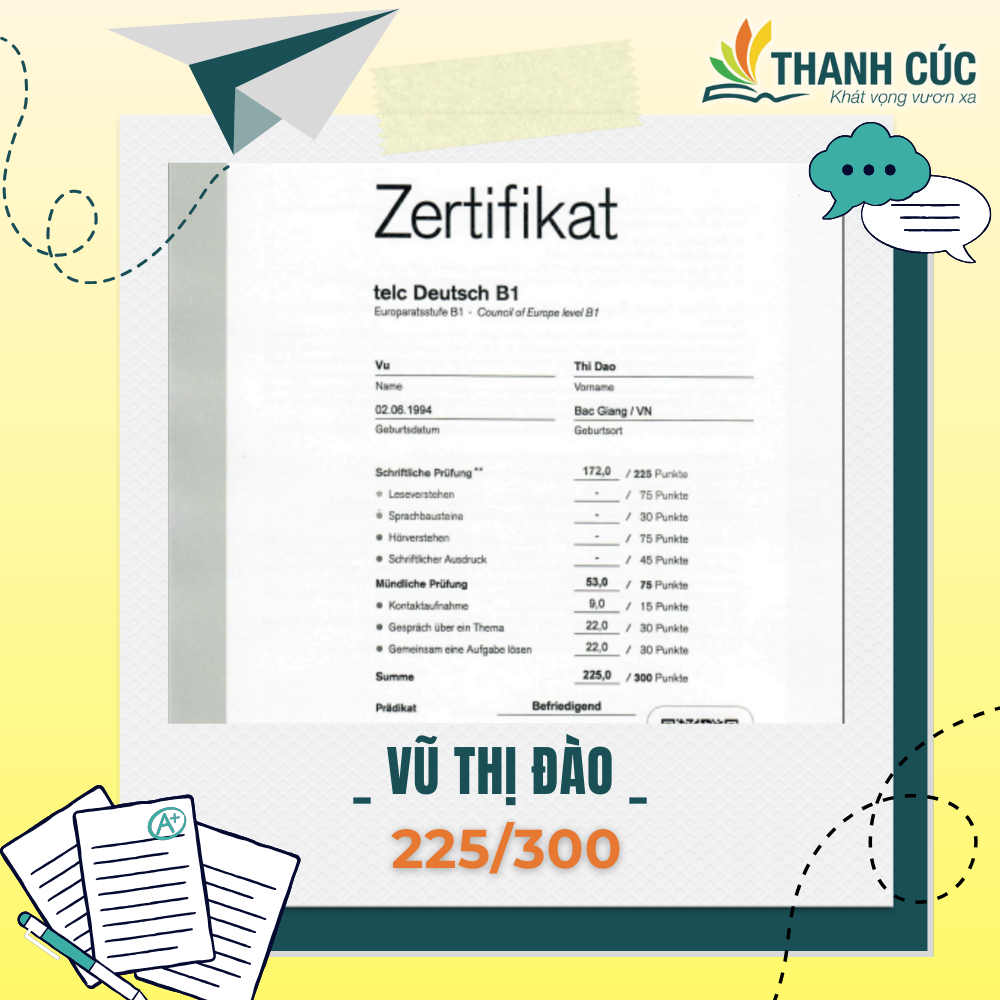 CHỨNG CHỈ B1 CỦA HỌC VIÊN THANH CÚC