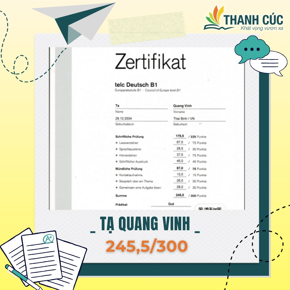 CHỨNG CHỈ B1 CỦA HỌC VIÊN THANH CÚC