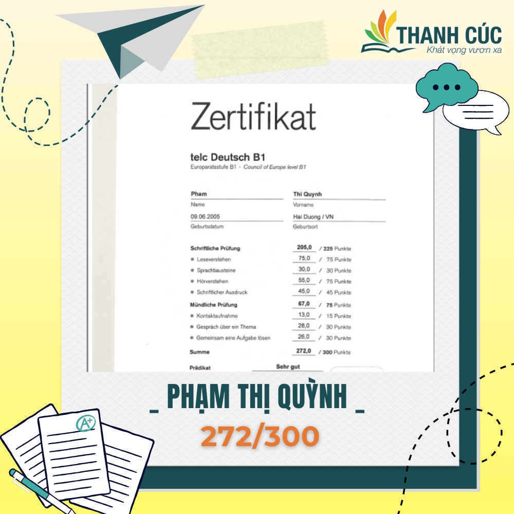CHỨNG CHỈ B1 CỦA HỌC VIÊN THANH CÚC