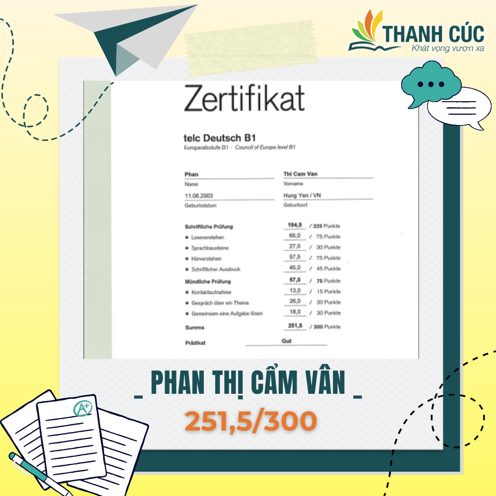 CHỨNG CHỈ B1 CỦA HỌC VIÊN THANH CÚC