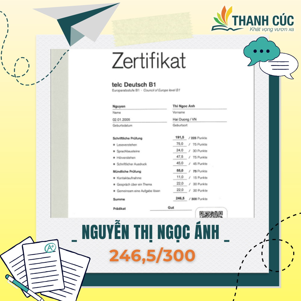 CHỨNG CHỈ B1 CỦA HỌC VIÊN THANH CÚC